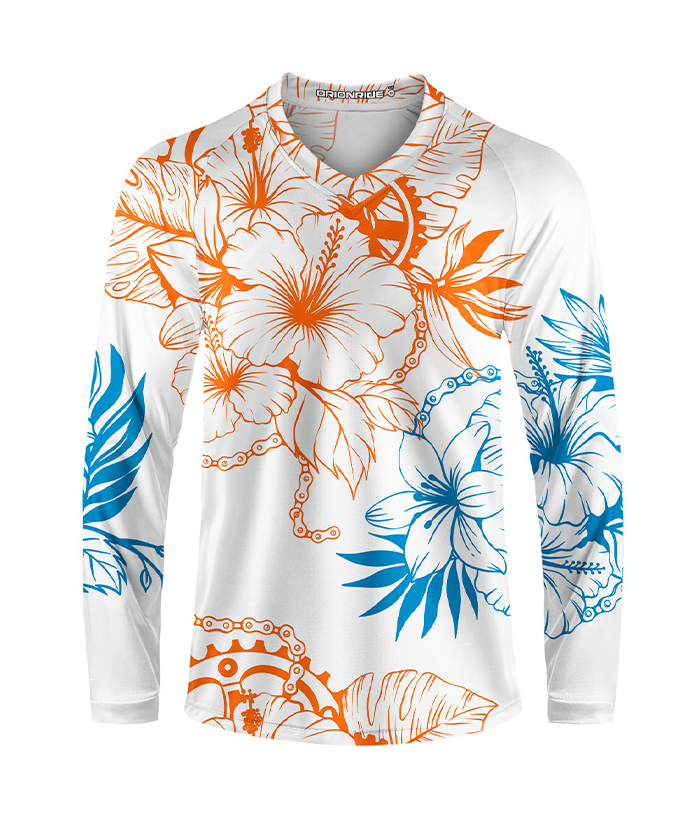Orionride Bright Hibiscus Flowers Long Sleeve Downhill Jersey