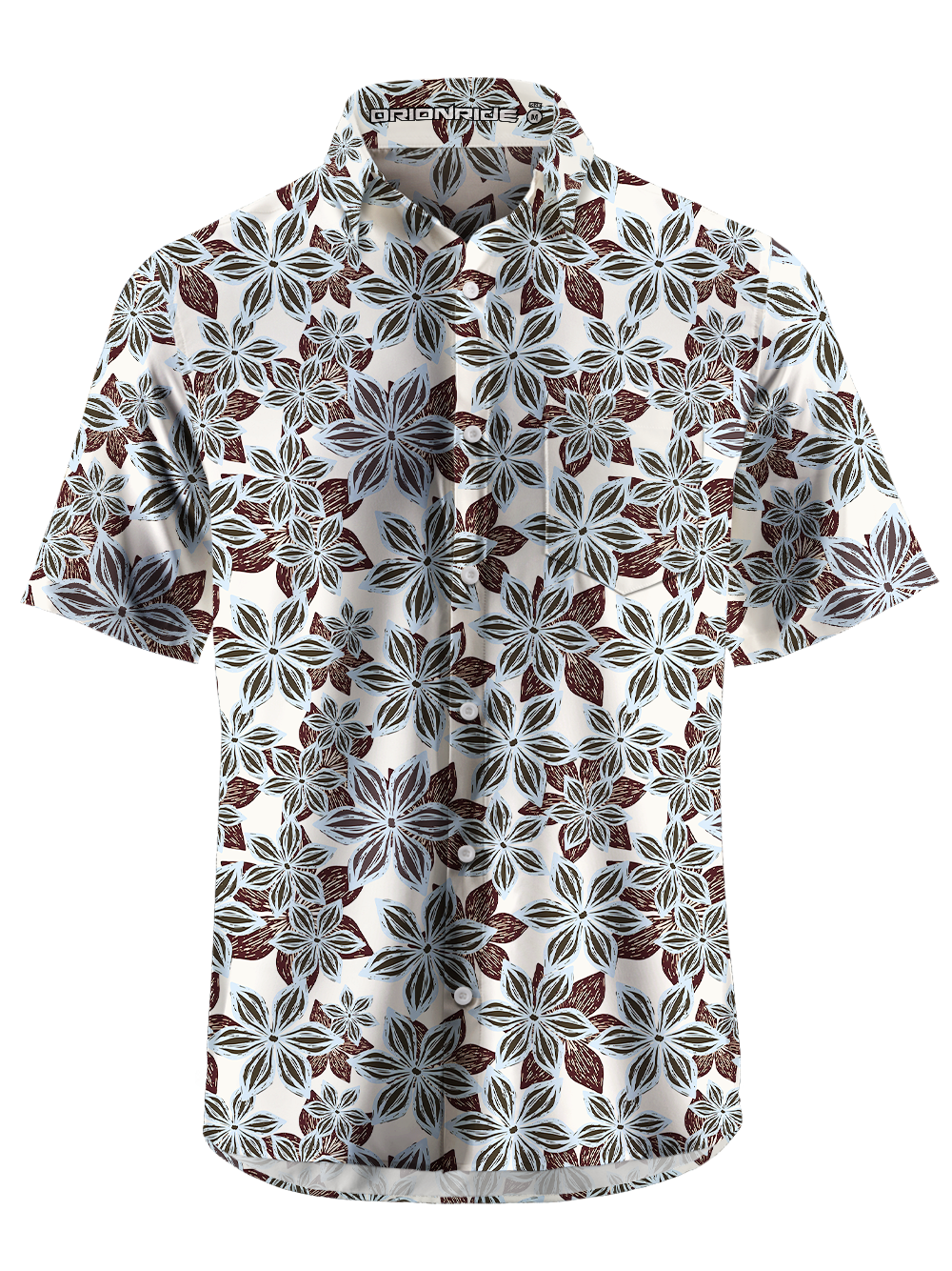 Orionride Floral Texture Zipper Pockets Ultra Lightweight Short Sleeves Gravel Shirt