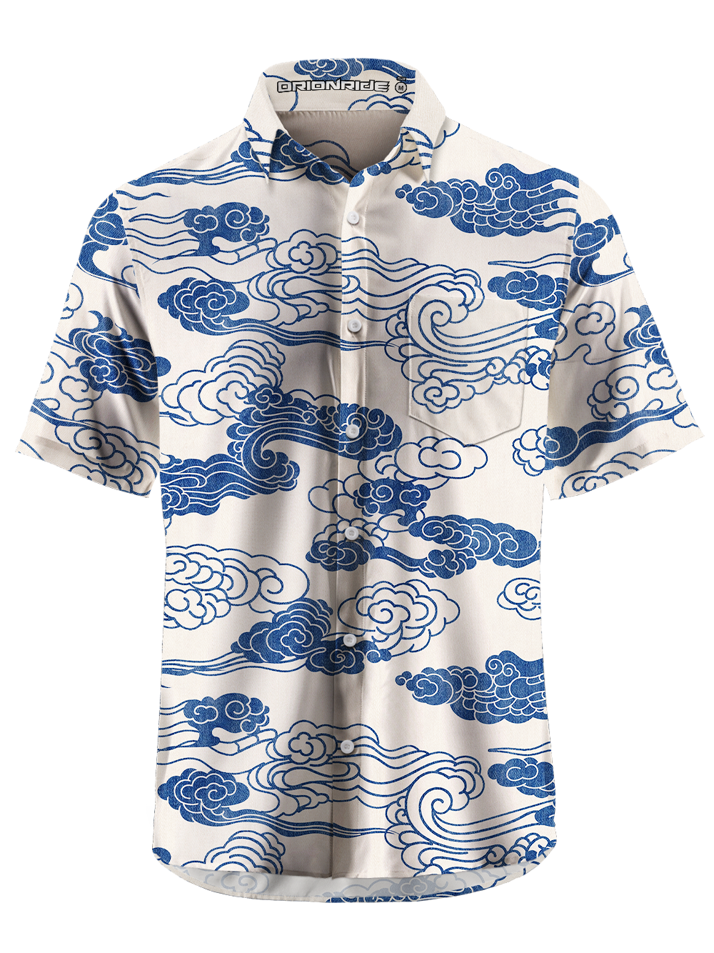 Orionride Denim Auspicious Cloud Zipper Pockets Ultra Lightweight Short Sleeves Gravel Shirt