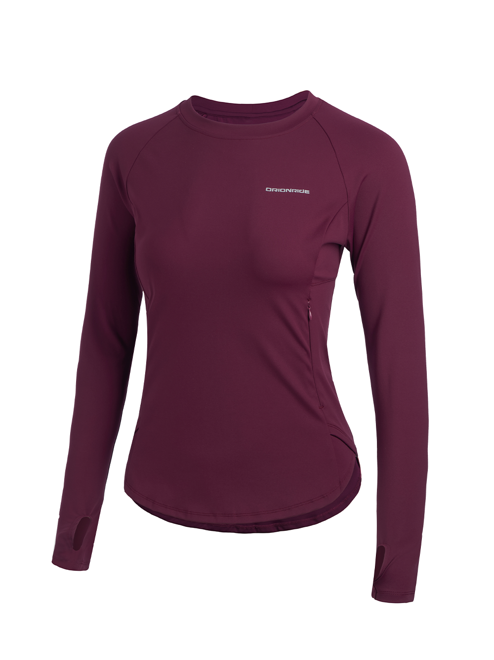 Orionride Women's Zipper Pockets Thumb Holes Long Sleeve Cycling Shirt Red