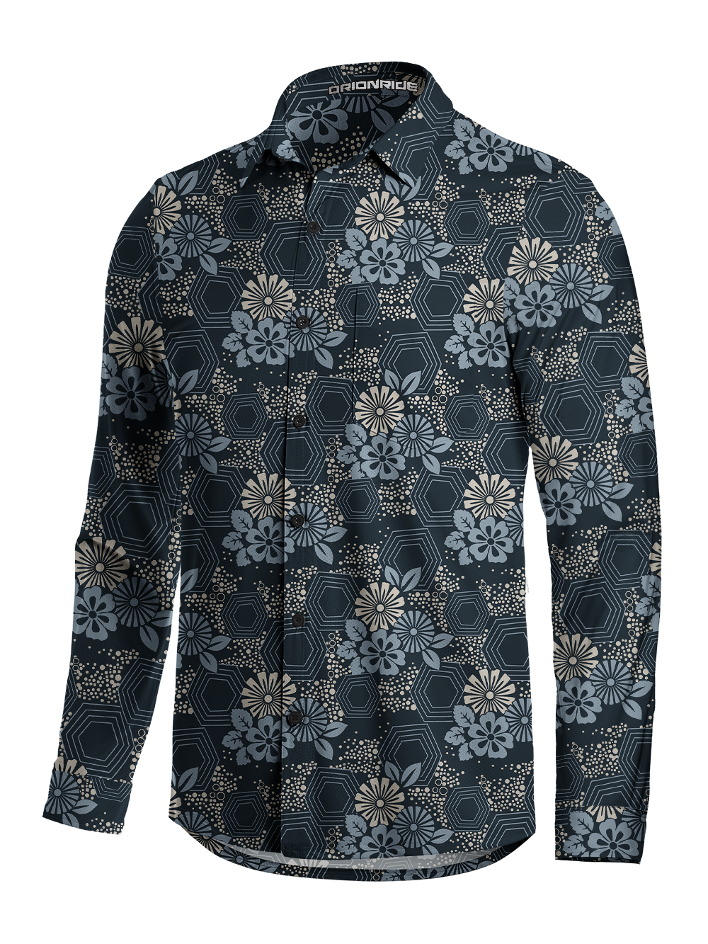 Orionride Geometric Night Bloom Men's Stretchy Breathable Long Sleeve Gravel Shirt