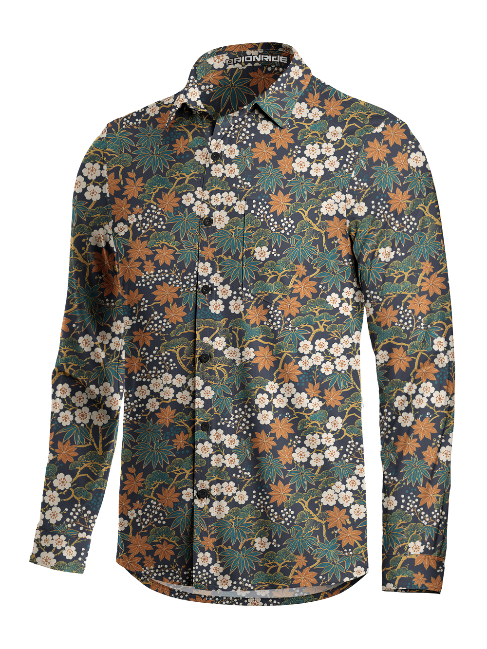 Orionride Japanese Flowerbeds Men's Stretchy Breathable Long Sleeve Gravel Shirt
