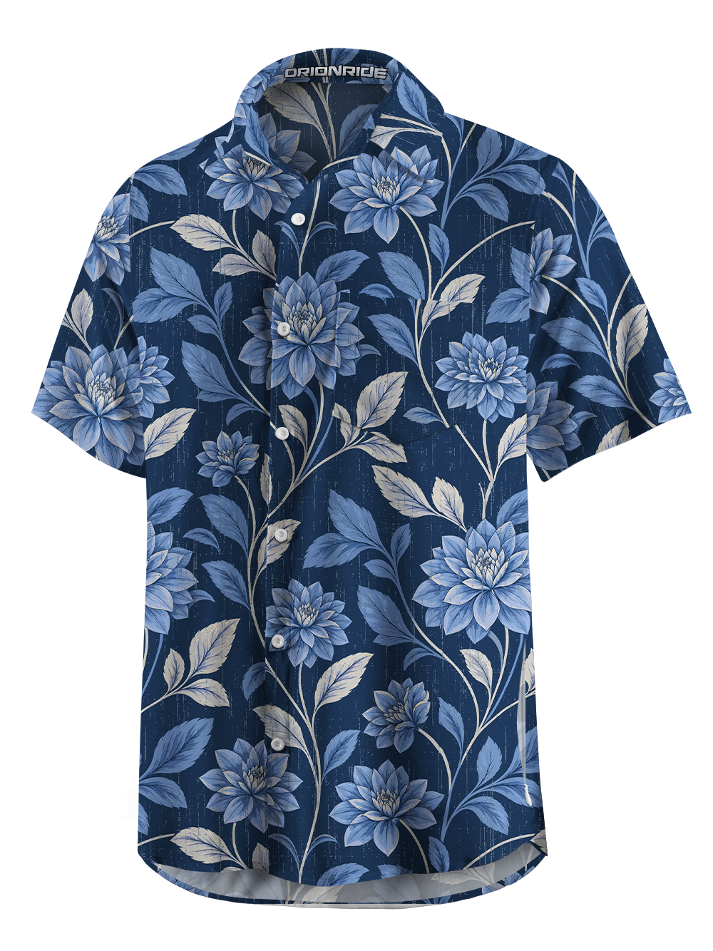 Orionride Indigo Bloom Zipper Pockets Ultra Lightweight Short Sleeves Gravel Shirt