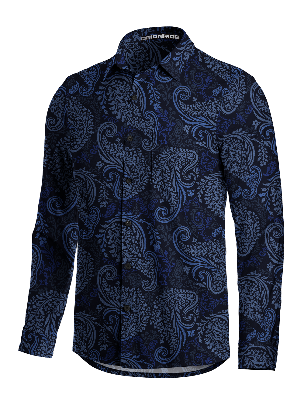 Orionride Blue Paisley Men's Stretchy Breathable Long Sleeve Gravel Shirt
