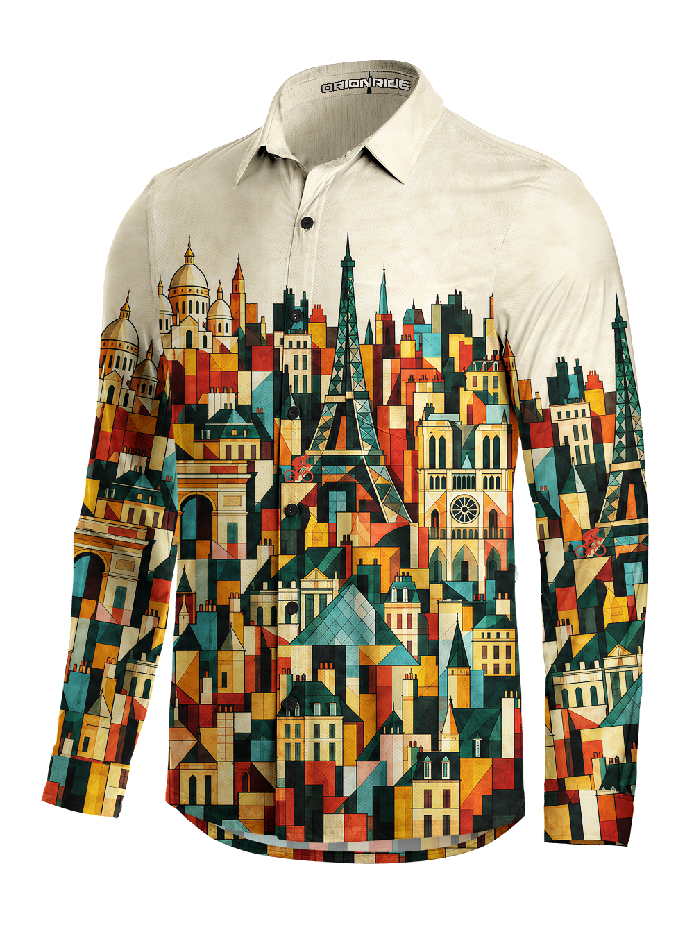 Orionride Geometric Metropolis Men's Stretchy Breathable Long Sleeve Gravel Shirt