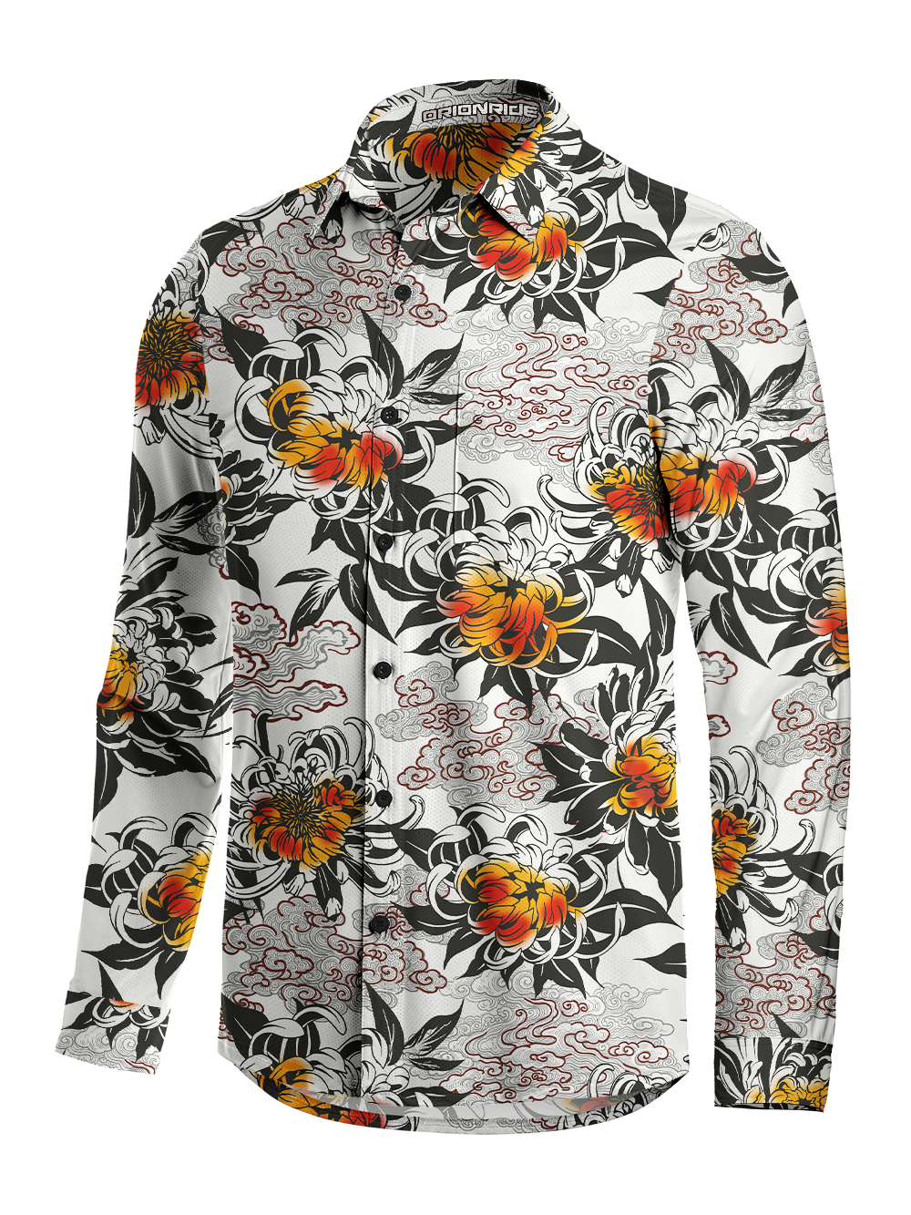 Orionride Chrysanthemums In Full Bloom Men's Stretchy Breathable Long Sleeve Gravel Shirt