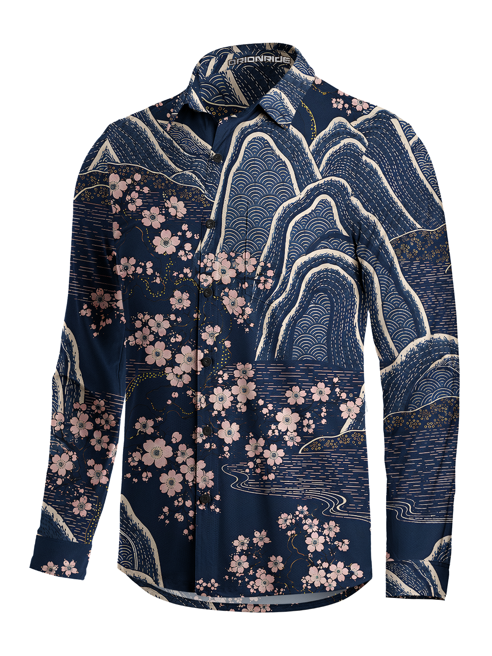 Orionride Sakura Night Landscape Men's Stretchy Breathable Long Sleeve Gravel Shirt