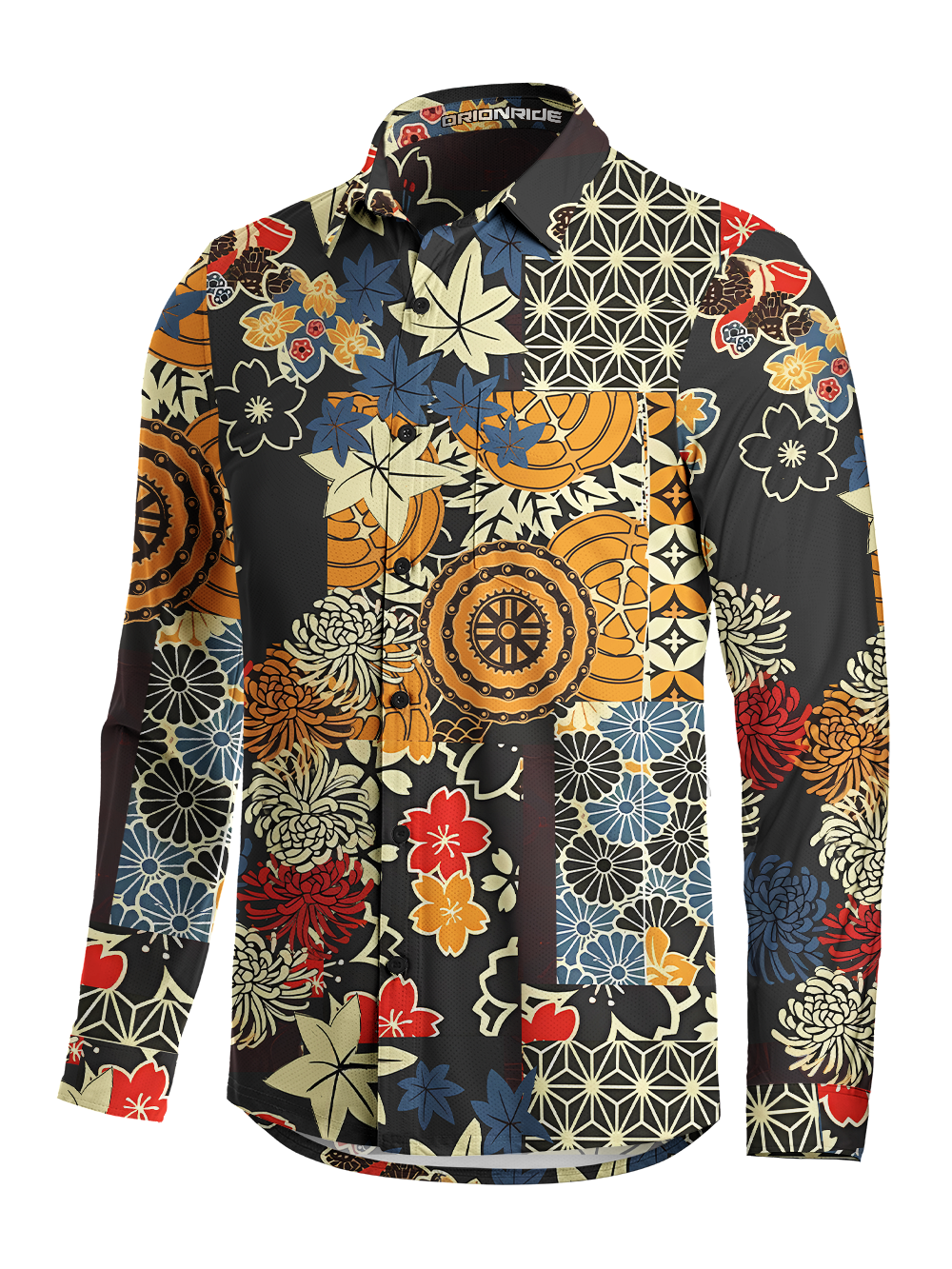 Orionride Unique Gear Flower Men's Stretchy Breathable Long Sleeve Gravel Shirt