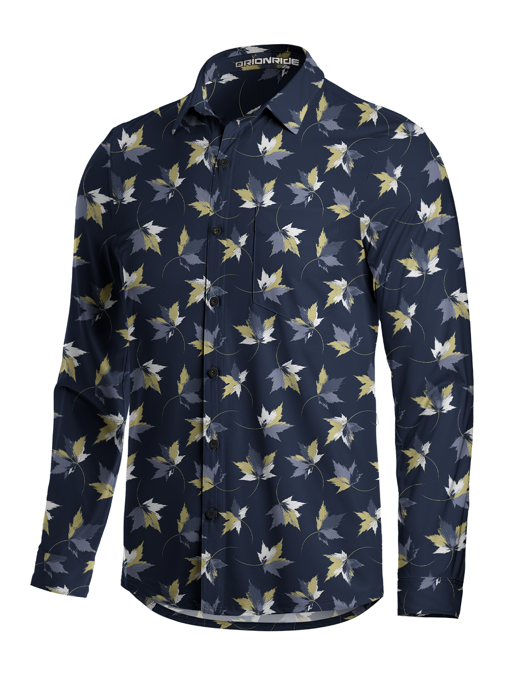 Orionride Dark Leaf Mosaic Men's Stretchy Breathable Long Sleeve Gravel Shirt