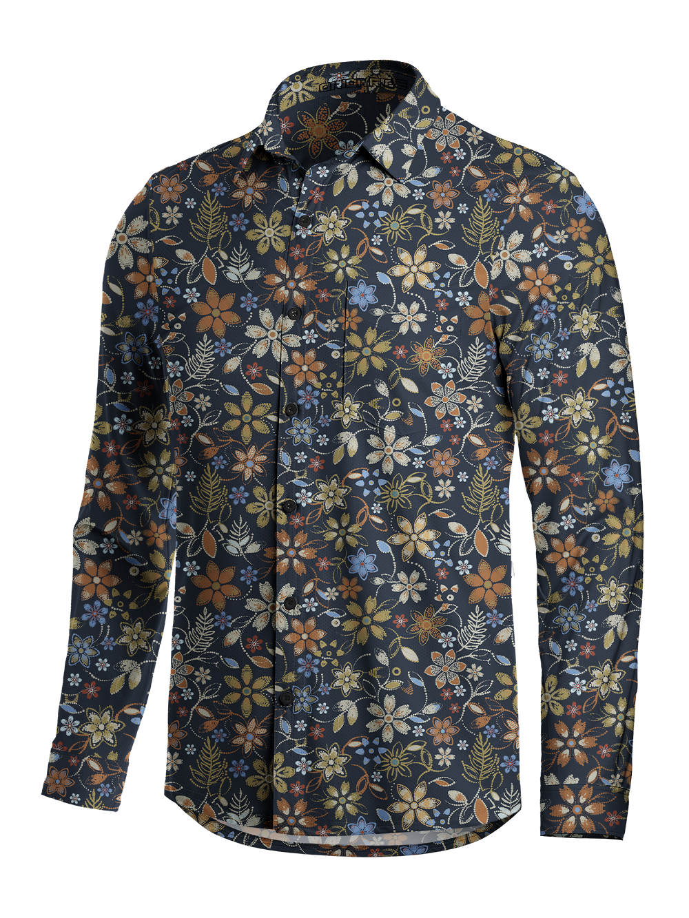 Orionride Embroidered Flower Men's Stretchy Breathable Long Sleeve Gravel Shirt