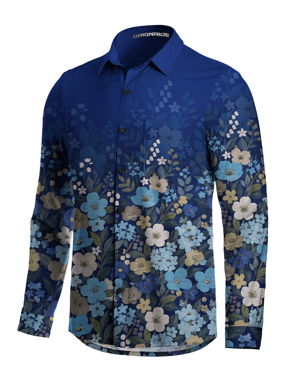 Orionride Gradated Floral Shadows Men's Stretchy Breathable Long Sleeve Gravel Shirt