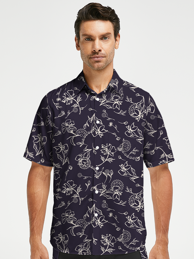 Orionride Linear Gear Flower Zipper Pockets Ultra Lightweight Short Sleeves Gravel Shirt