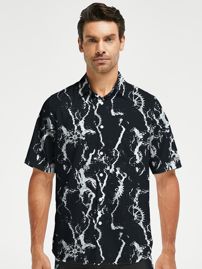 Orionride Marble Stripes Zipper Pockets Ultra Lightweight Short Sleeves Gravel Shirt