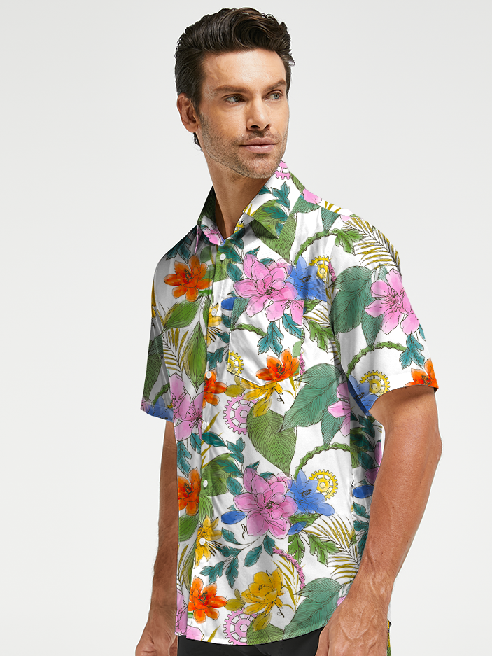 Orionride Ink And Wash Flower Zipper Pockets Ultra Lightweight Short Sleeves Gravel Shirt