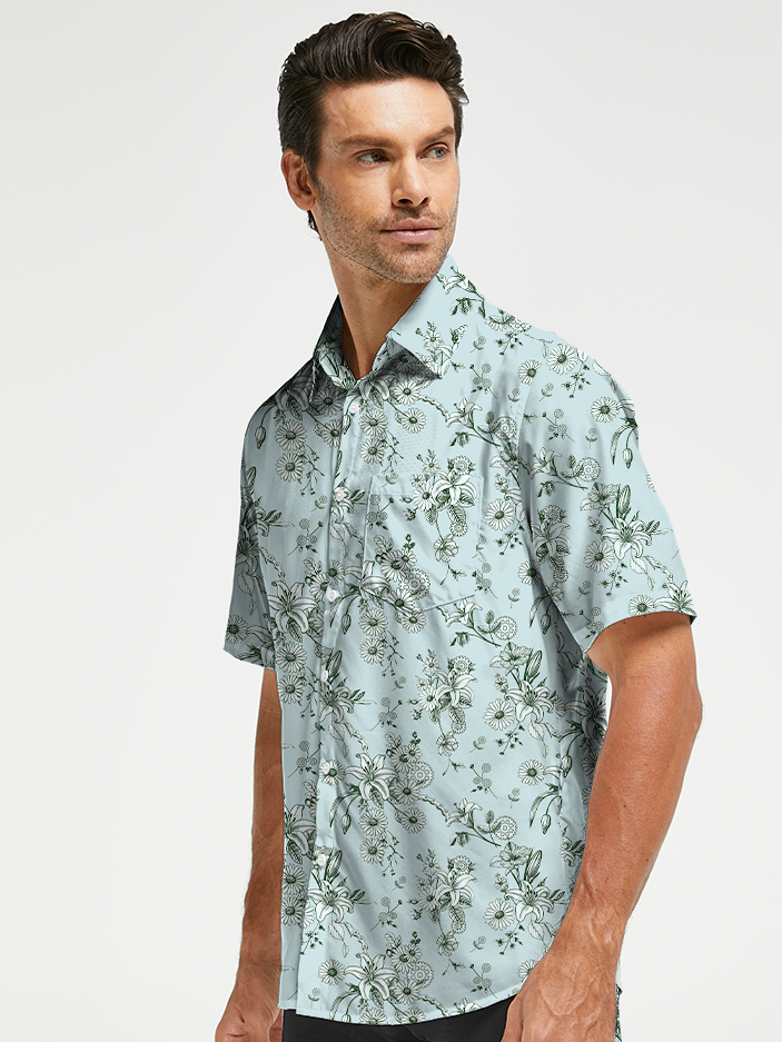 Orionride Blooming Lilies Zipper Pockets Ultra Lightweight Short Sleeves Gravel Shirt