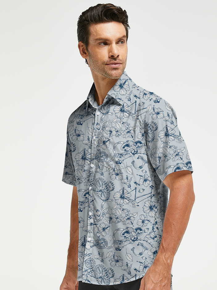 Orionride Hibiscus Gear Zipper Pockets Ultra Lightweight Short Sleeves Gravel Shirt