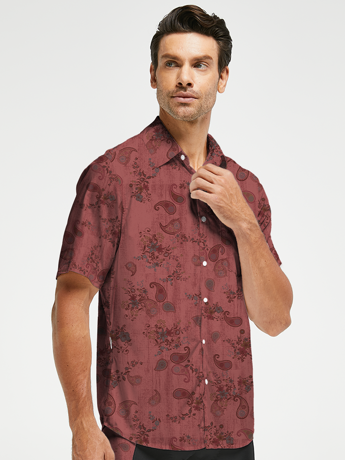 Orionride Red Cashew Flower Zipper Pockets Ultra Lightweight Short Sleeves Gravel Shirt