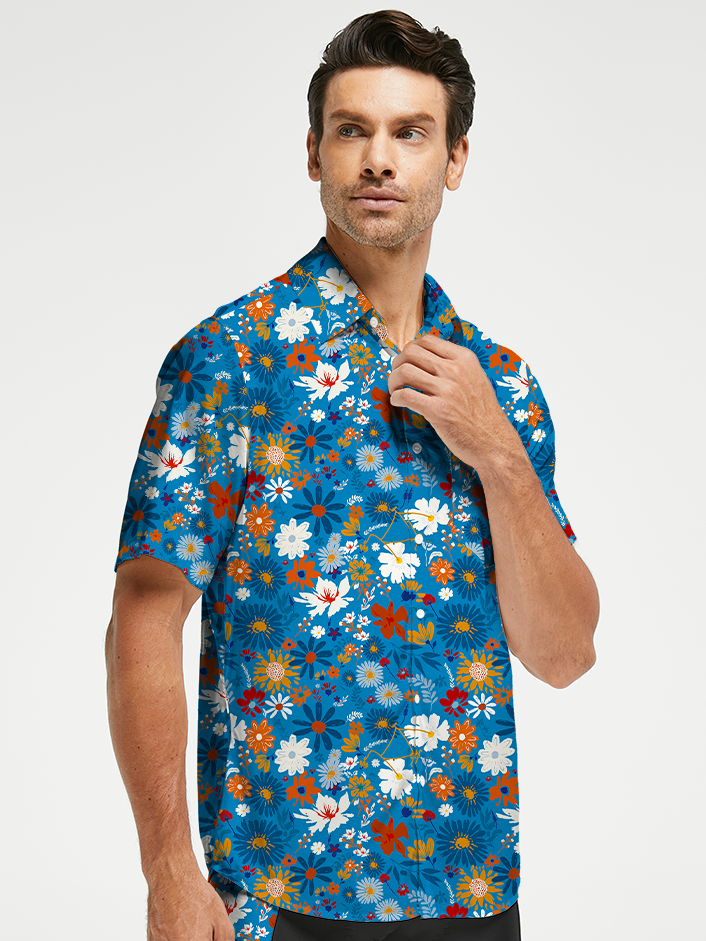 Orionride Sea Of Flowers Zipper Pockets Ultra Lightweight Short Sleeves Gravel Shirt