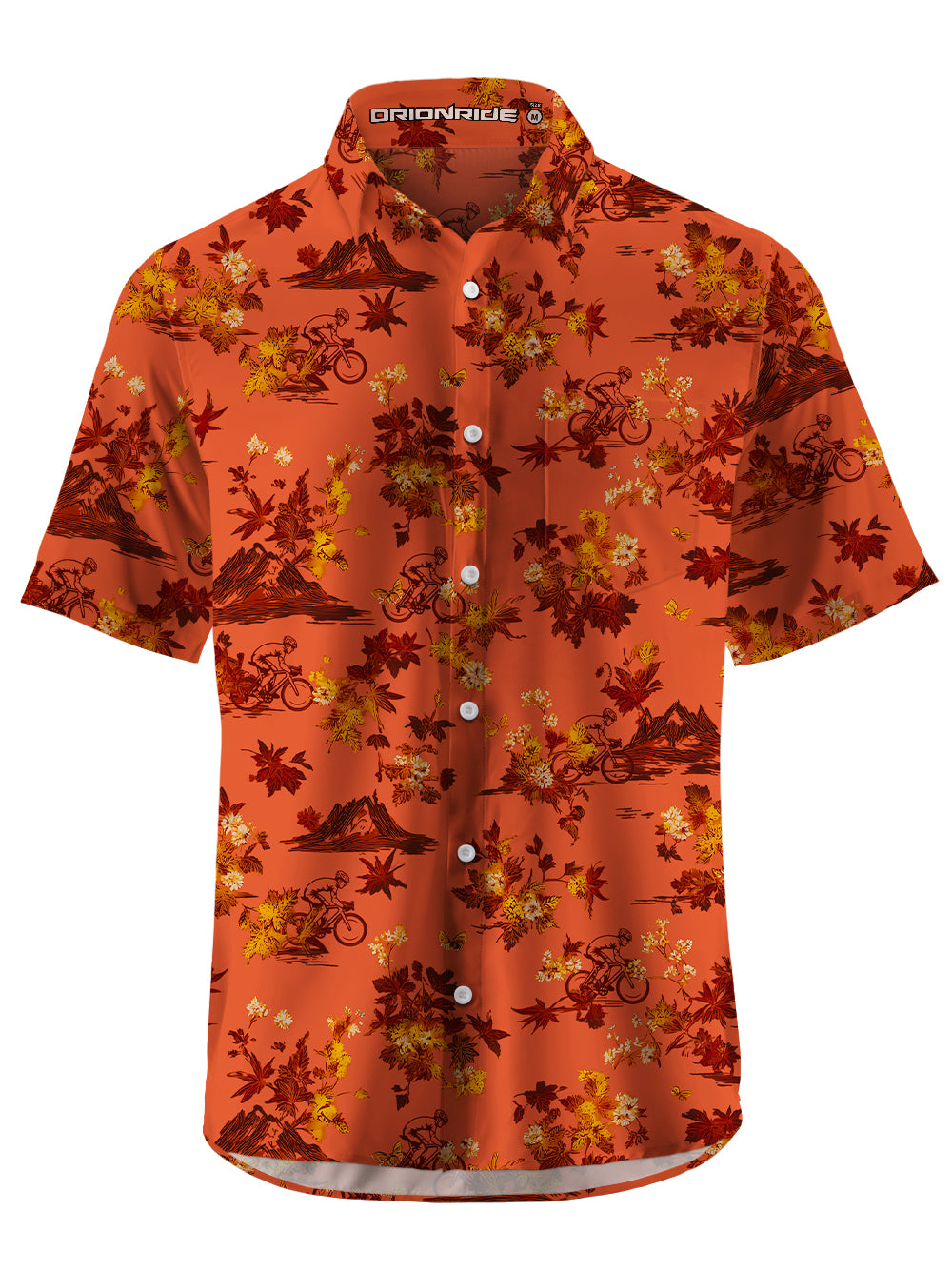 Orionride Fiery Red Leaves Zipper Pockets Ultra Lightweight Short Sleeves Gravel Shirt