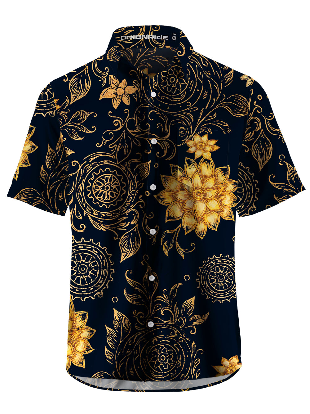 Orionride Golden Flowers Zipper Pockets Ultra Lightweight Short Sleeves Gravel Shirt