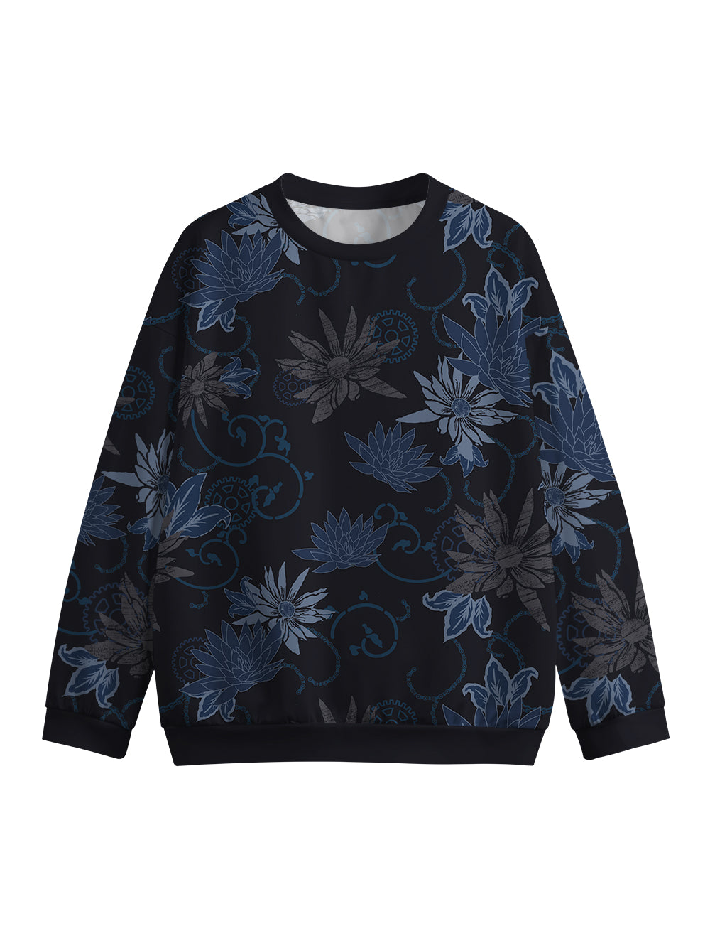 Orionride Dark Flowers Crew Neck Pullover Sweatshirt