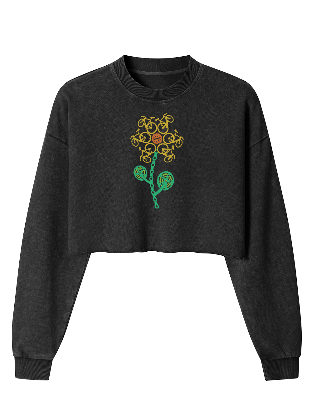 Orionride Sunflower Cycling Women's Washed Crop Sweatshirt