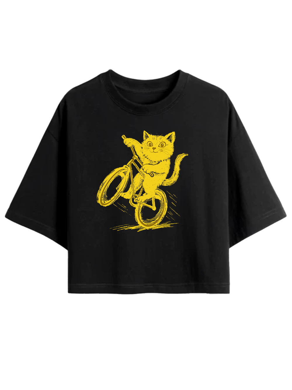 Orionride Cat Riding A Bike Women's Oversize Cycling Crop Tops