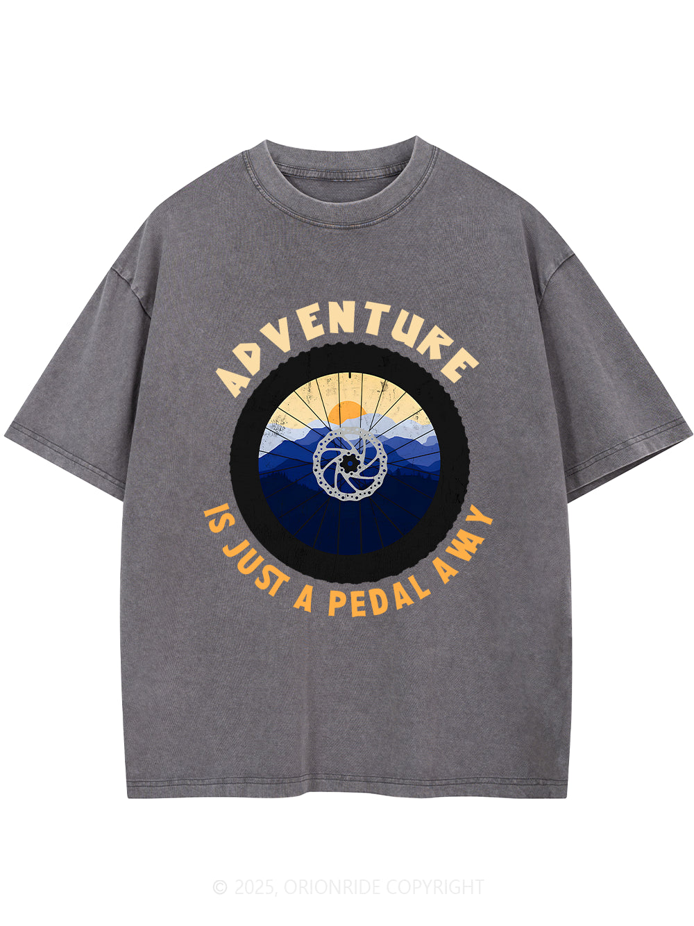 Orionride Wheel Sunset Short Sleeves Bike Washed T-Shirt