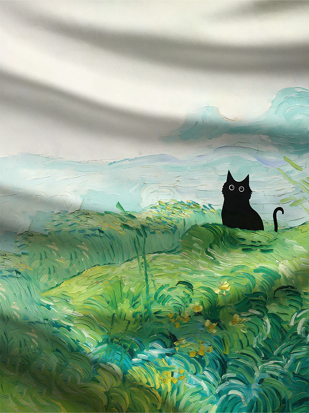 Orionride Oil Painting Black Cat Crew Neck Pullover Sweatshirt