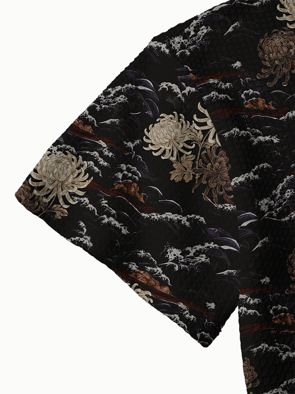Orionride Chrysanthemums And Waves Men's Camp Collar Knitted Shirt