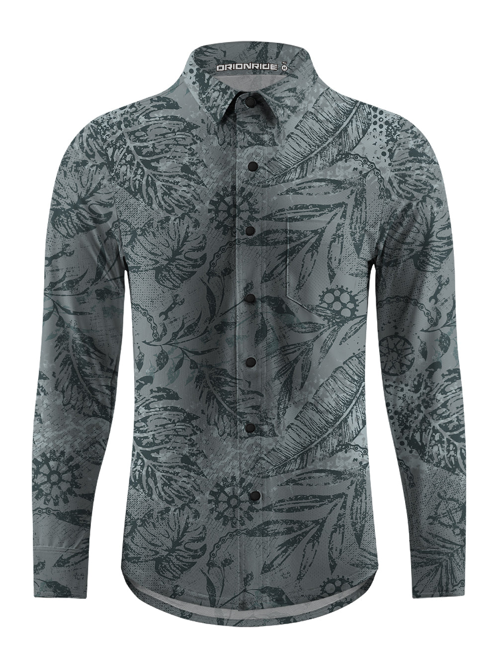Orionride Leaf Texture Men's Stretchy Breathable Long Sleeve Gravel Shirt