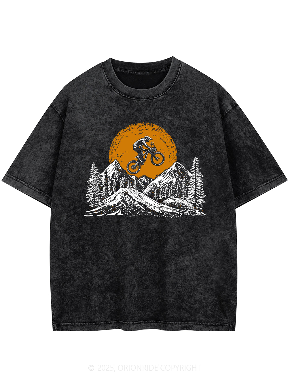Orionride Mountain Bike With Dog Short Sleeves Bike Washed T-Shirt