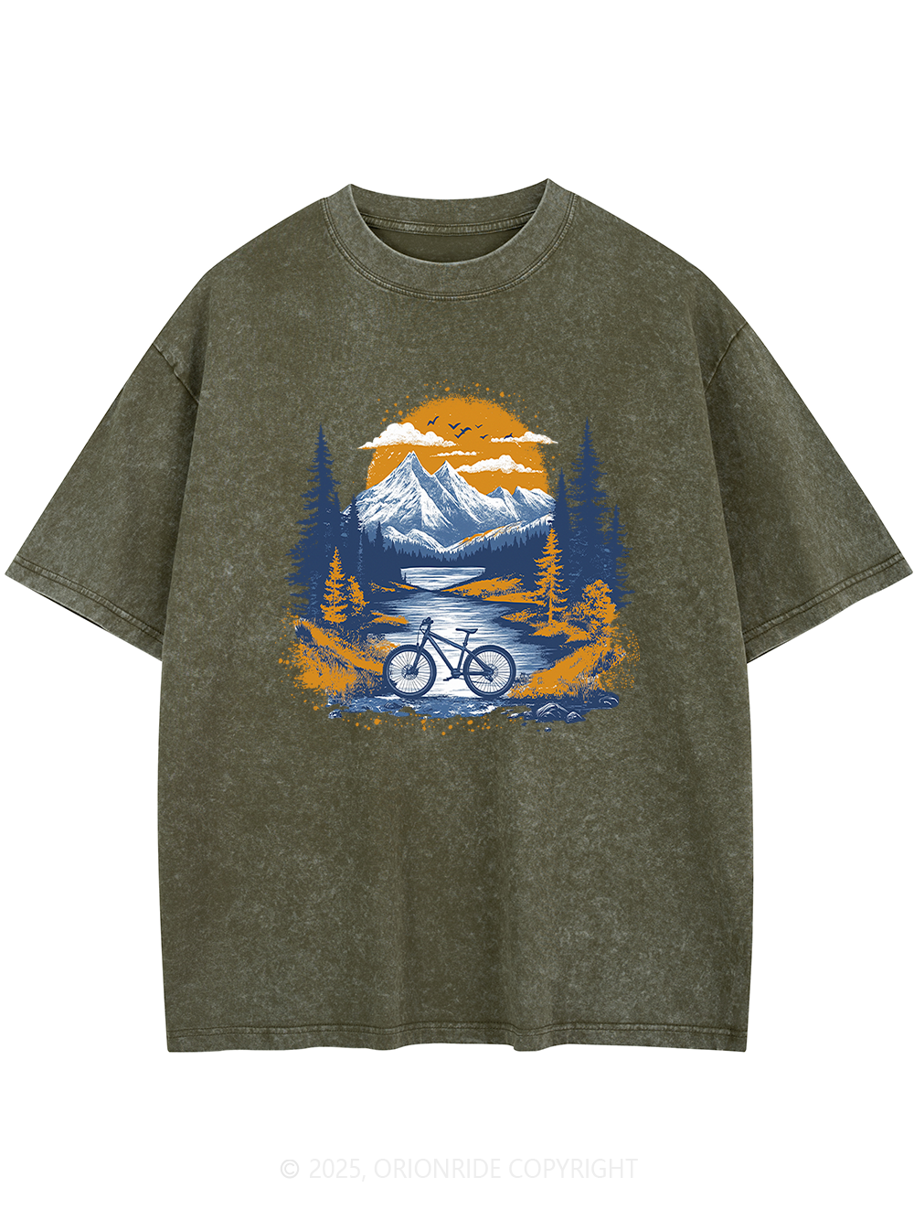 Orionride Sunset Forest Short Sleeves Bike Washed T-Shirt