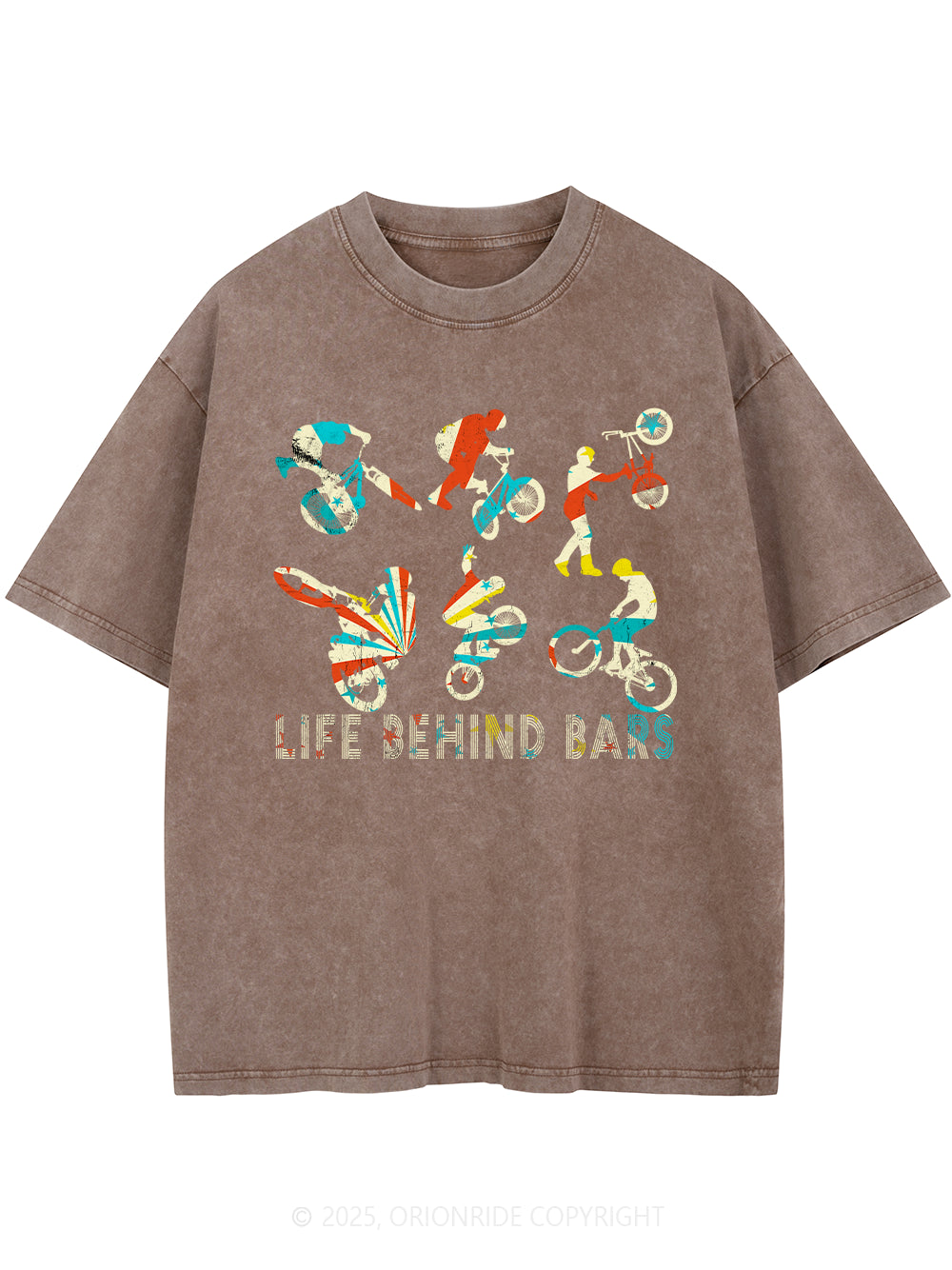 Orionride Color Silhouette Short Sleeves Bike Washed T-Shirt