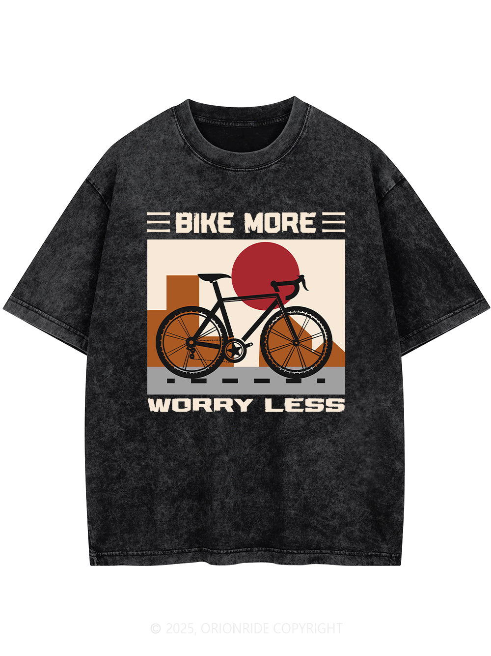 Orionride Bike More Worry Less Short Sleeves Bike Washed T-Shirt