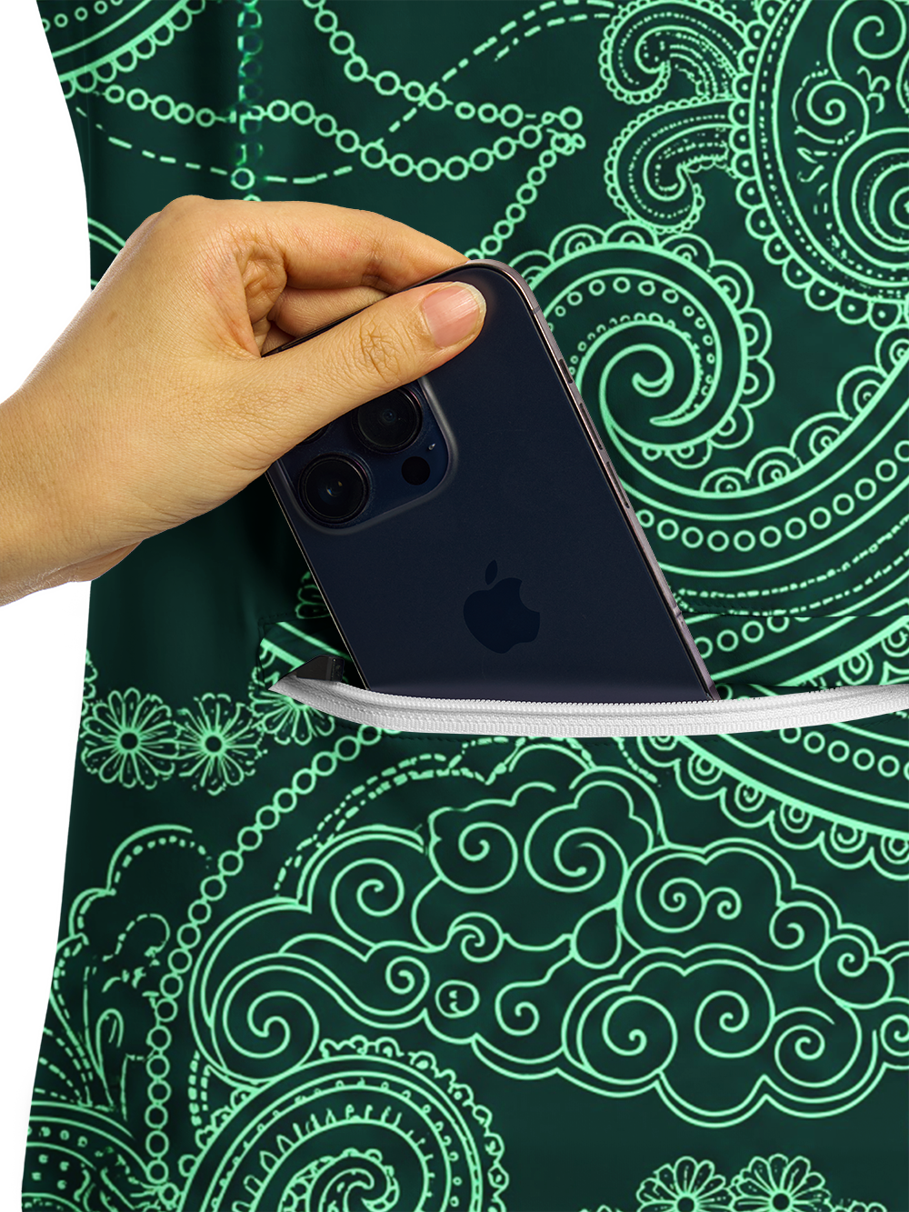 Orionride Green Paisley Women's Long Sleeve Cycling Hoodie Shirt
