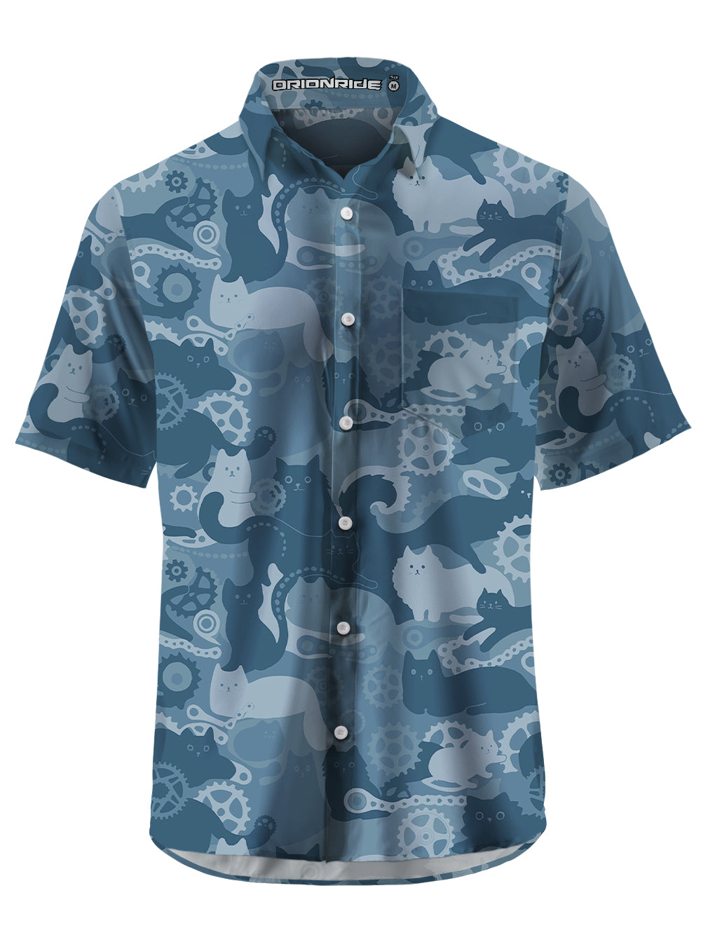 Orionride Cat Playing With Gears Zipper Pockets Ultra Lightweight Short Sleeves Gravel Shirt