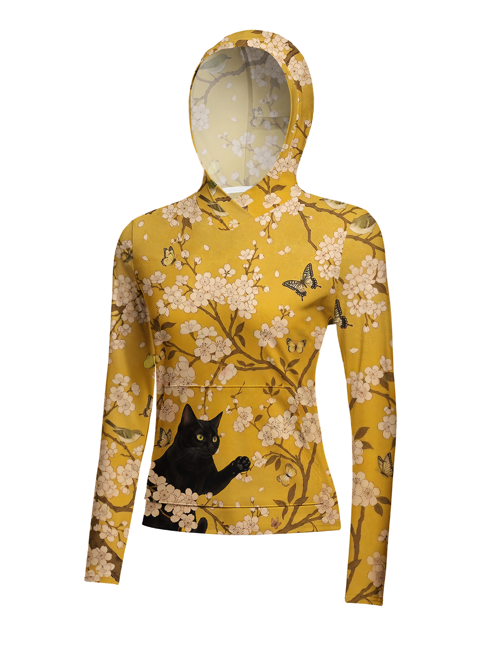 Orionride Black Cat and Flower Women's Long Sleeve Cycling Hoodie Shirt