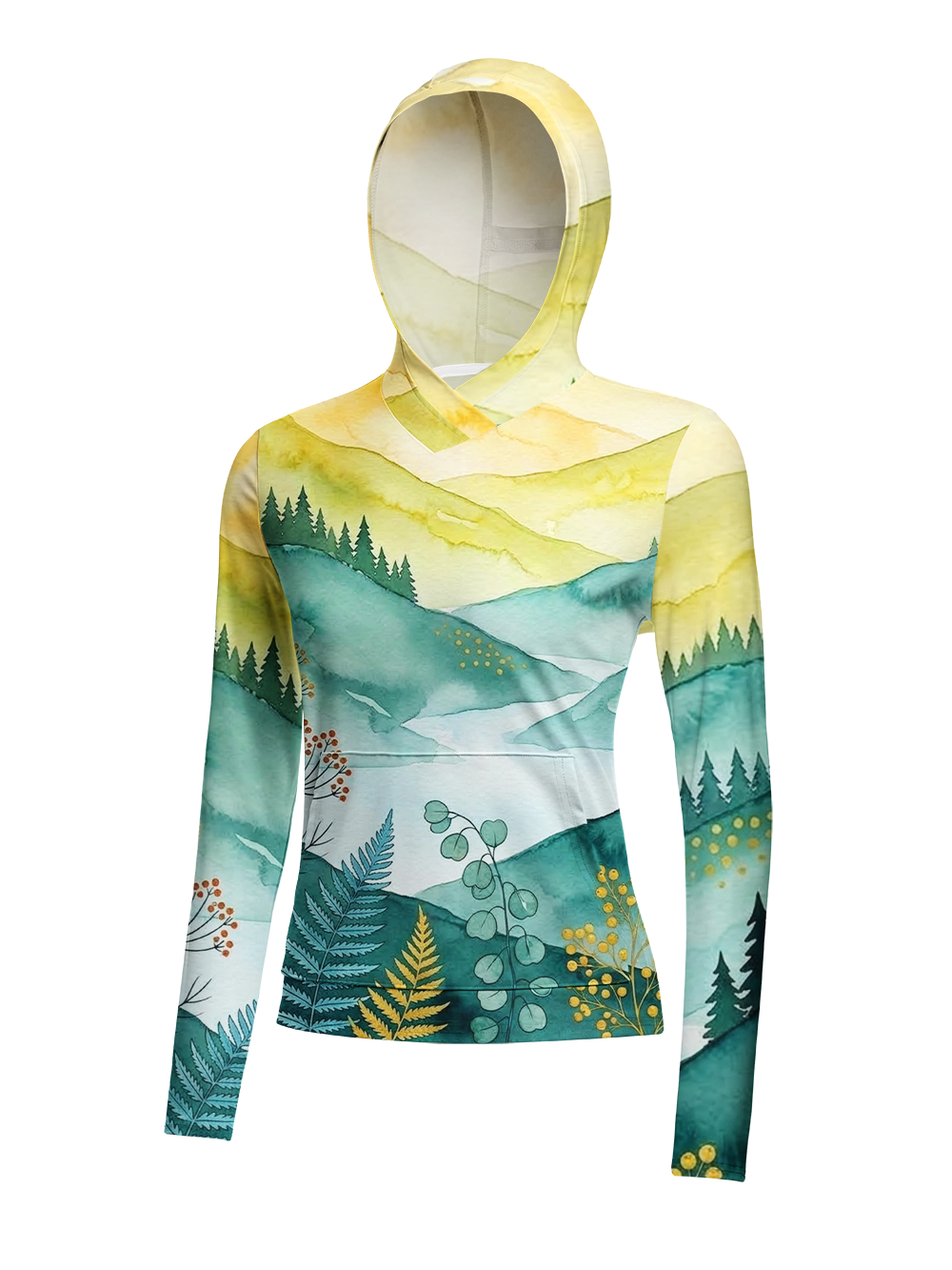 Orionride Ink-wash Mountain Women's Long Sleeve Cycling Hoodie Shirt