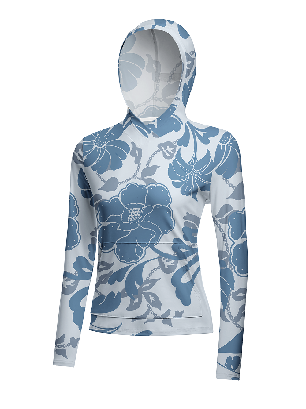 Orionride Blue Floral Women's Long Sleeve Cycling Hoodie Shirt