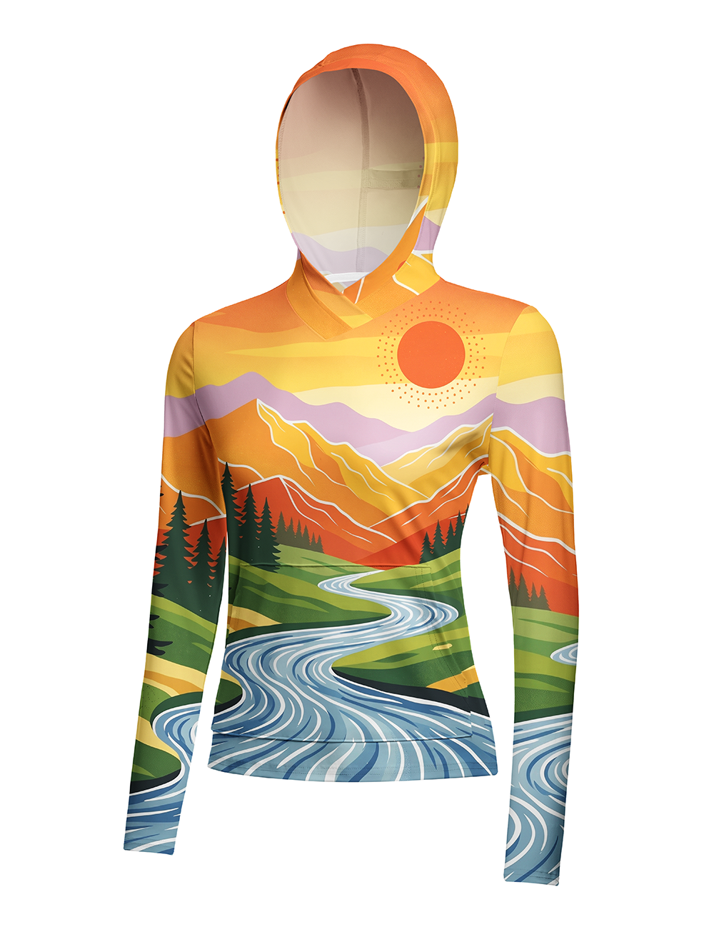 Orionride Panoramic Mountain Peaks Women's Long Sleeve Cycling Hoodie Shirt