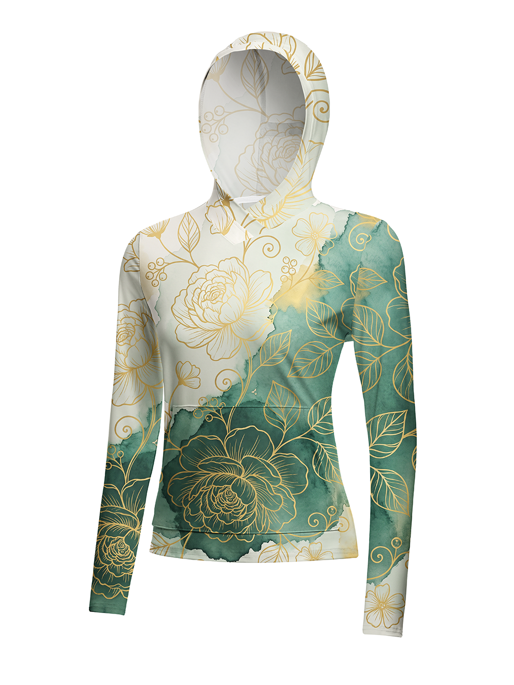 Orionride Gold Thread Flowers Women's Long Sleeve Cycling Hoodie Shirt