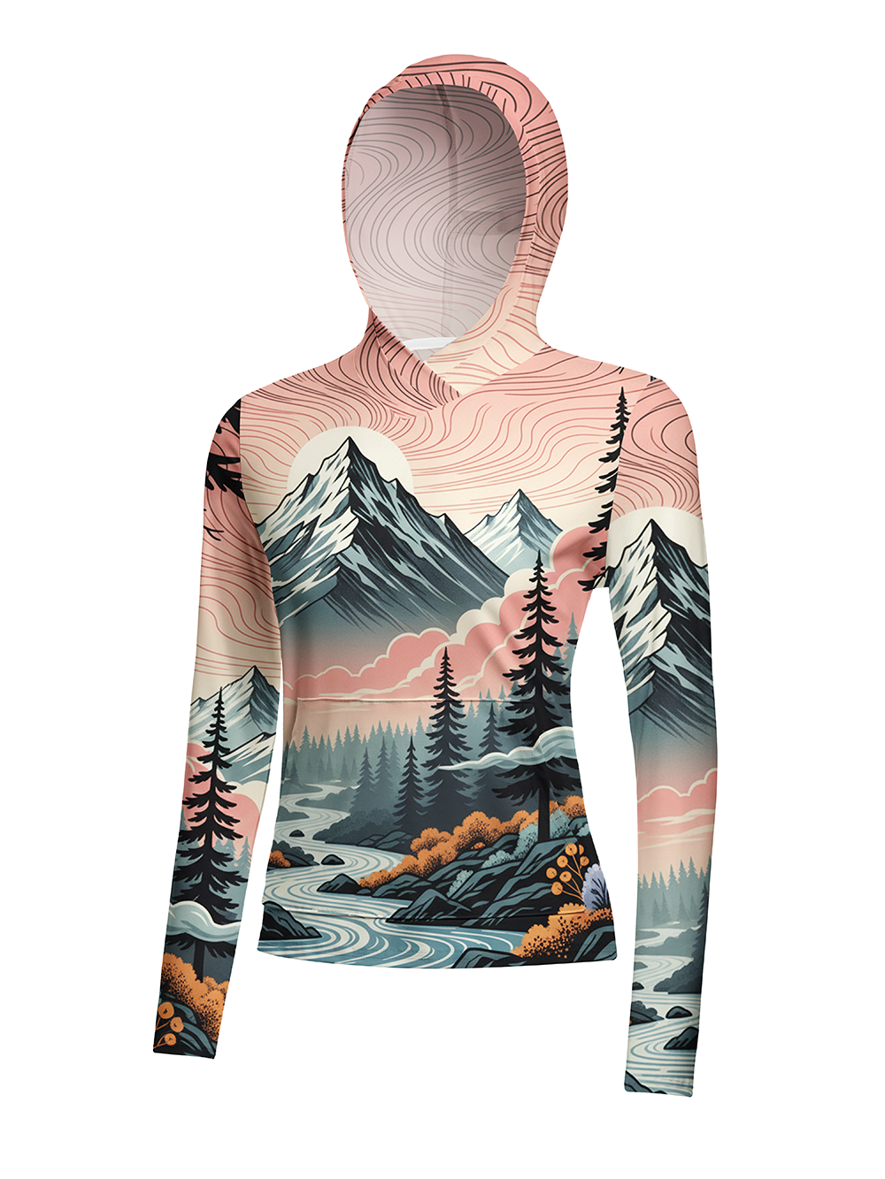 Orionride Pink Sky Women's Long Sleeve Cycling Hoodie Shirt
