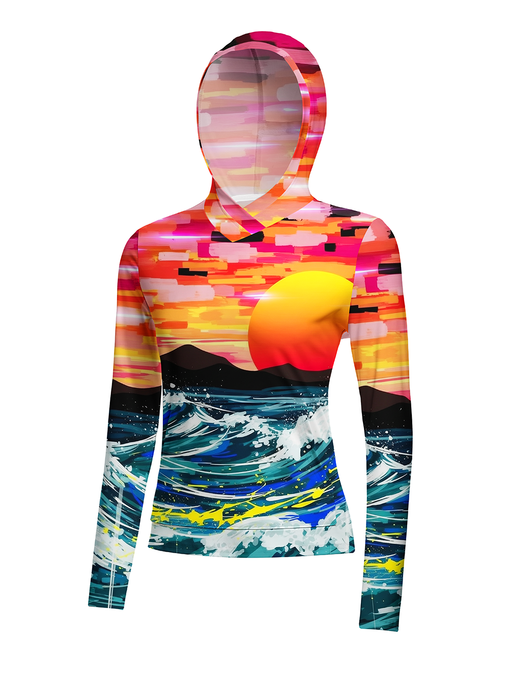 Orionride Sea Rising Sun Women's Long Sleeve Cycling Hoodie Shirt