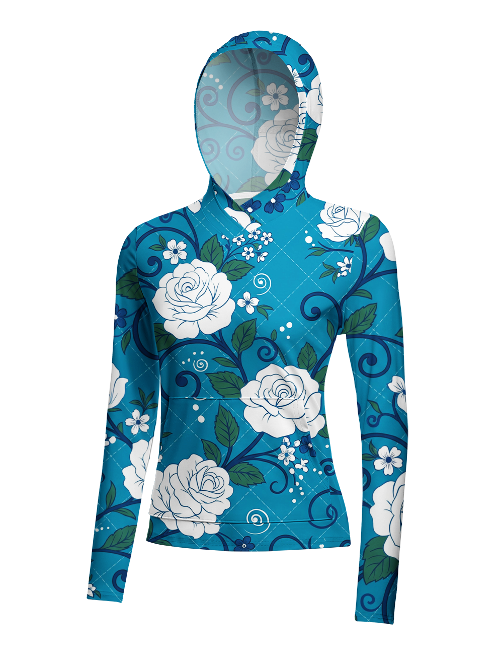 Orionride Grid And Floral Pattern Women's Long Sleeve Cycling Hoodie Shirt