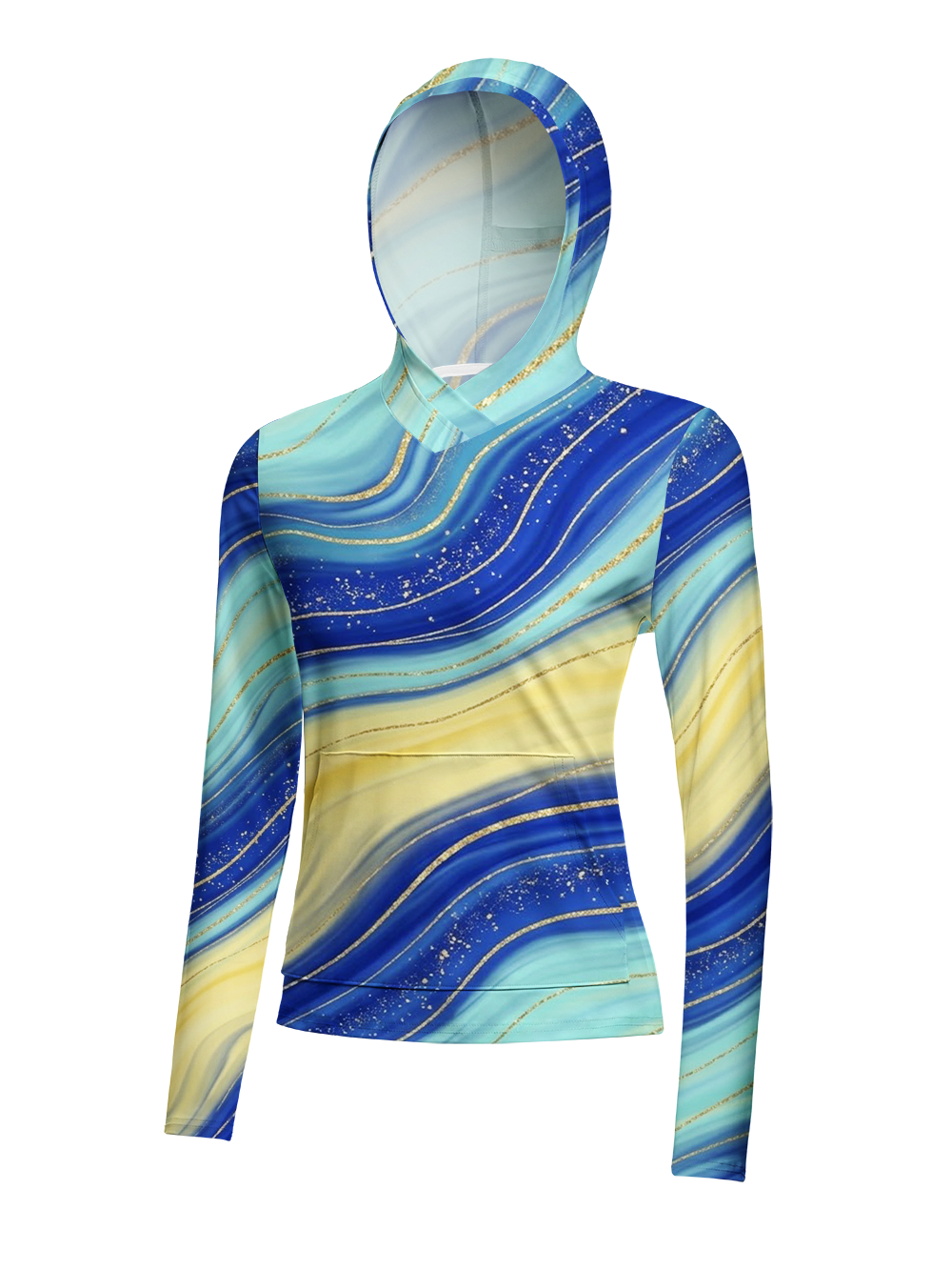 Orionride Golden Blue Waves Women's Long Sleeve Cycling Hoodie Shirt