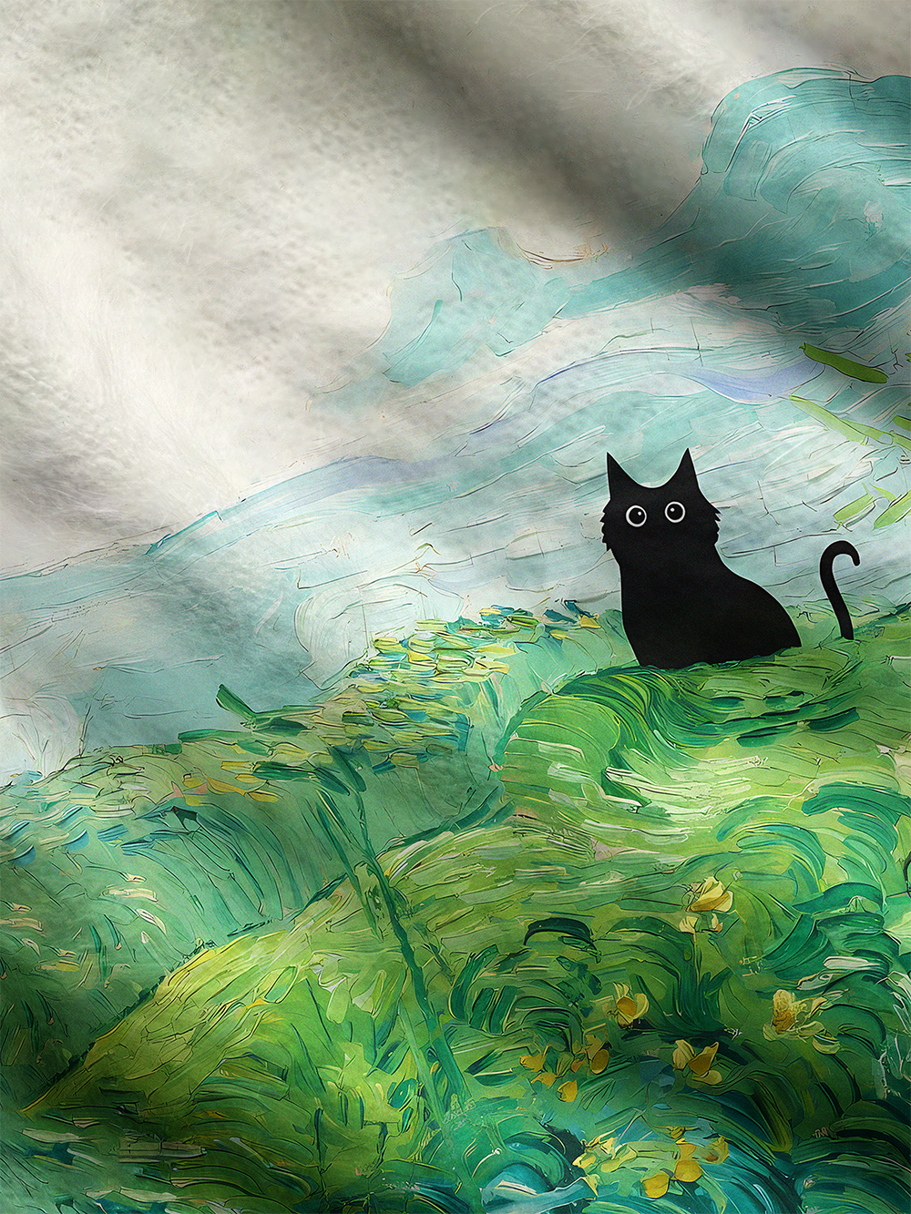 Orionride Oil Painting Black Cat Men's Cardigan Knit Sweaters
