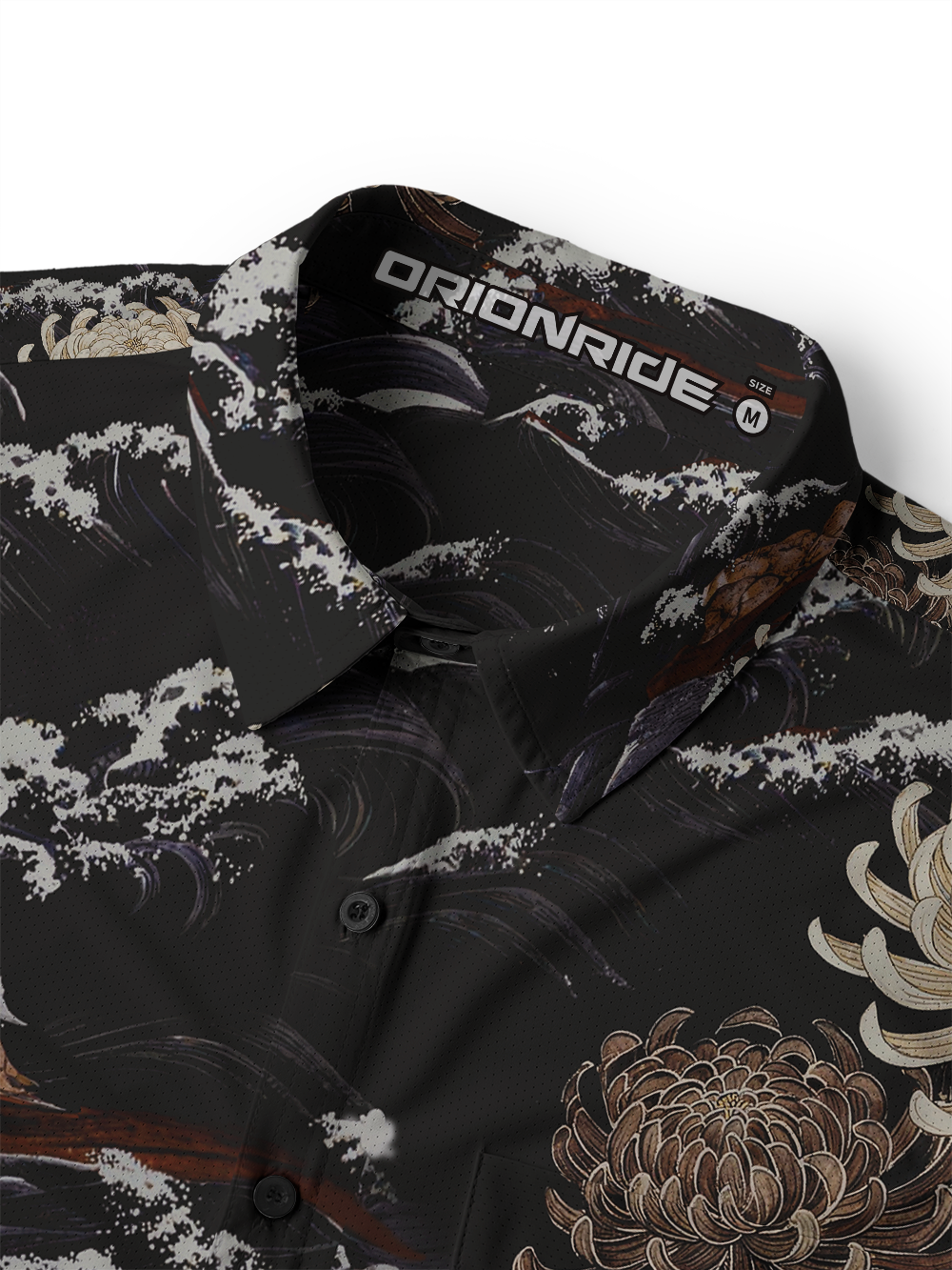 Orionride Chrysanthemums And Waves Men's Stretchy Breathable Long Sleeve Gravel Shirt