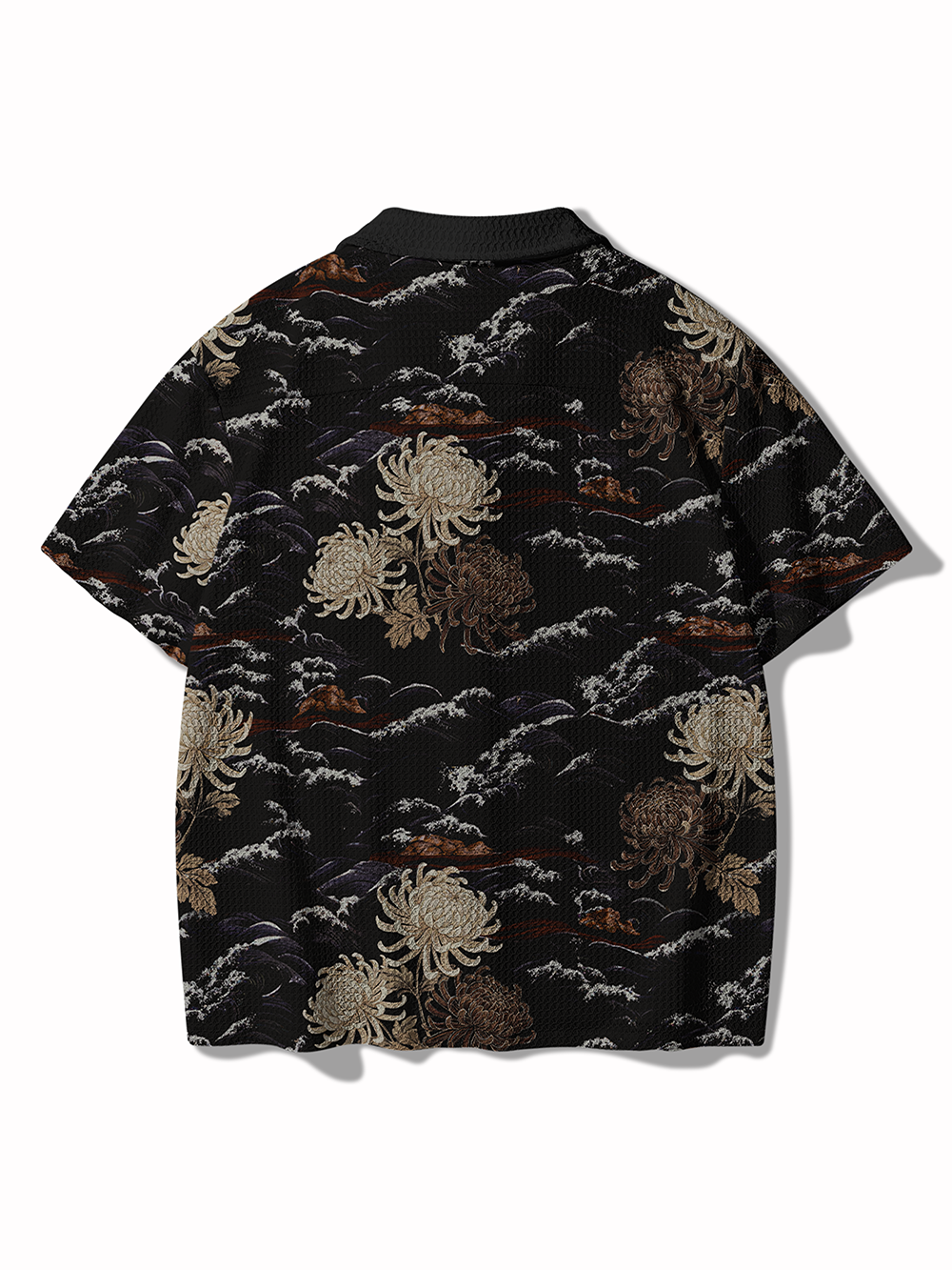 Orionride Chrysanthemums And Waves Men's Camp Collar Knitted Shirt