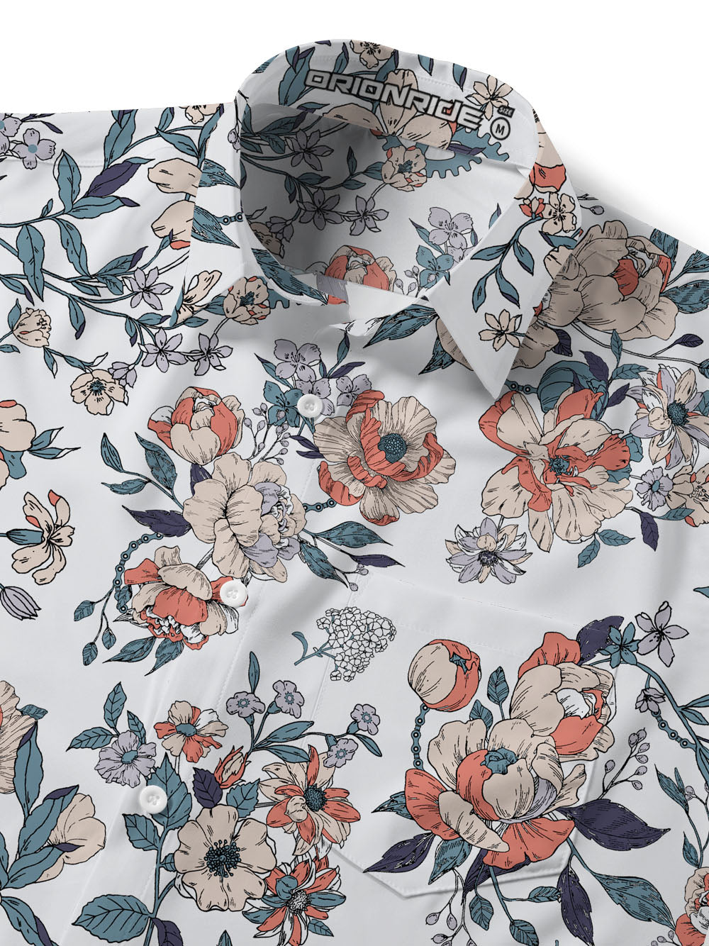Orionride Buds Of Flowers Zipper Pockets Ultra Lightweight Short Sleeves Gravel Shirt